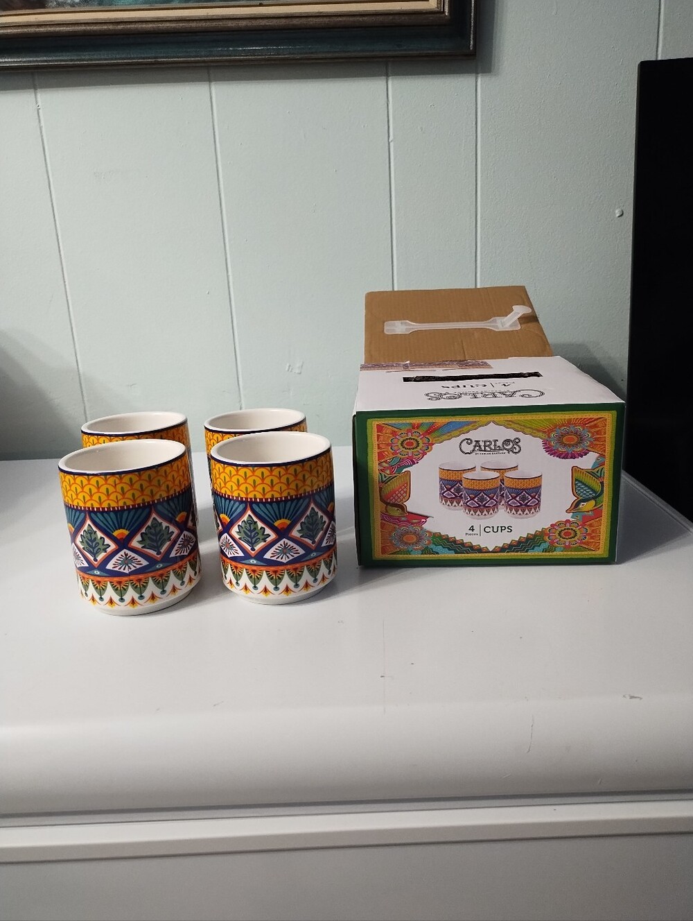 New Carlos Santana Set of 4 Multicolor Ceramic Cups